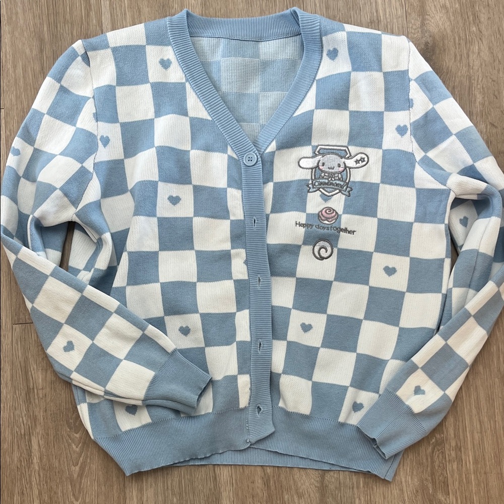 Charming Blue and White Heart Cardigan